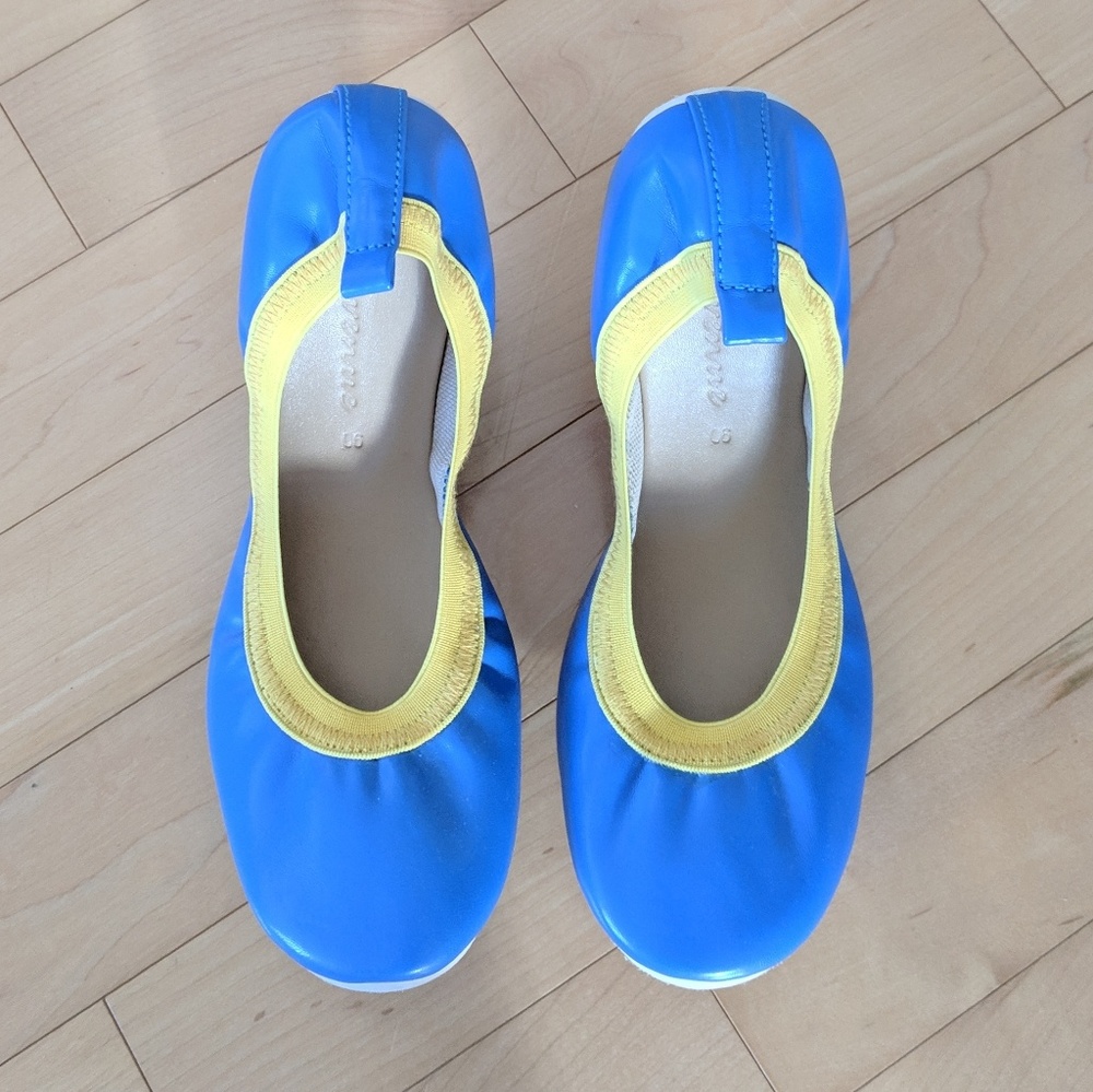 Blue & Yellow Folding Packable Ballet Flats